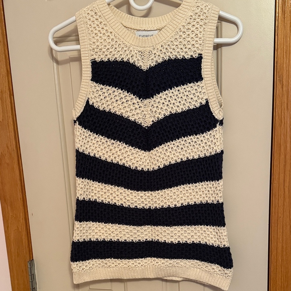 Evereve Navy and Cream Chevron Knit Tank